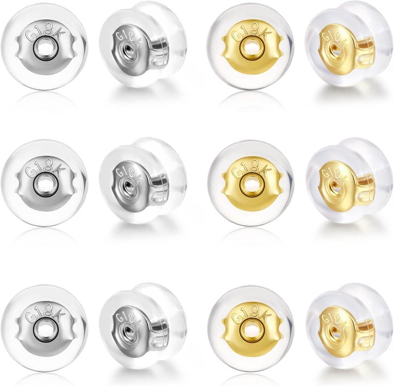 Formulen Silicone Earring Backs,18K Gold Locking Secure Earring Backs for Studs/Droopy Ears, No-Irritate Hypoallergenice Backings for Women Men White&Gold - Image 1